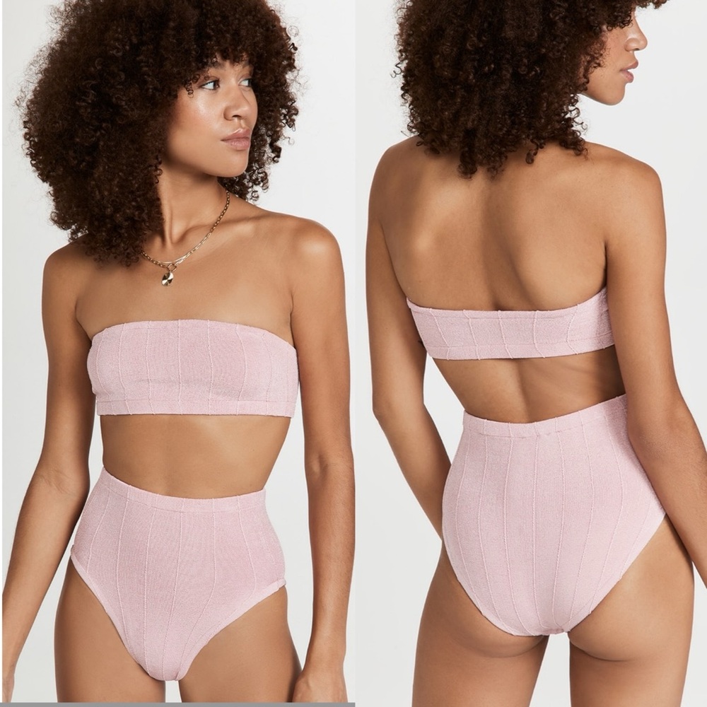 Hunza G | NWT Edie Nile High Waisted Bikini in Metallic Dusty Pink Stripe OS